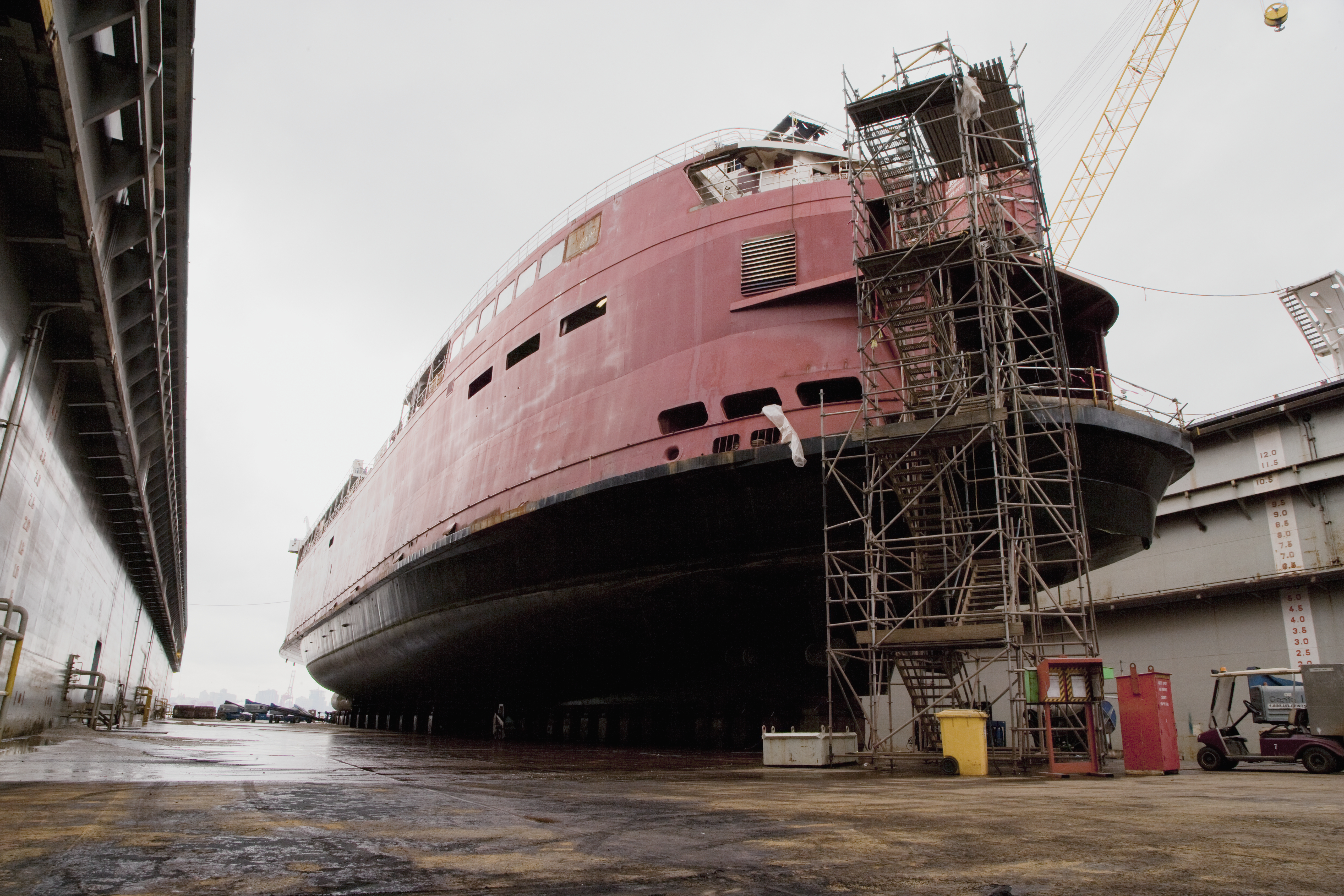 Ship on Dry Dock, a large vessel beached for repair out of the water